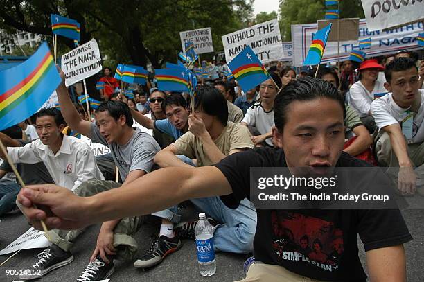 Naga students during a protest march demanding peace and justice for the Naga people in the background of Indo-Naga political talks being held in...