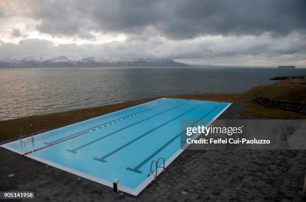 seaside swimming pool - skagafjordur stock pictures, royalty-free photos & images