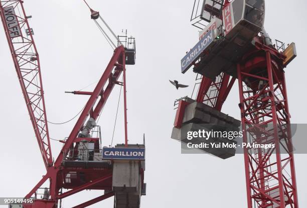 Cranes at a Carillion construction site in central London, as the Government said all Carillion staff should still come to work and &quot;those...