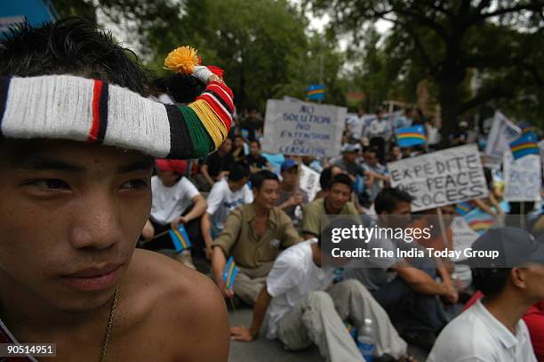 Naga students during a protest march demanding peace and justice for the Naga people in the background of Indo-Naga political talks being held in...