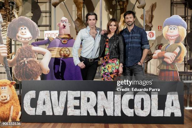 Mario Vaquerizo, Chenoa and Hugo Silva attend 'Cavernicola' photocall at Ciencias Naturales National Museum on January 15, 2018 in Madrid, Spain.