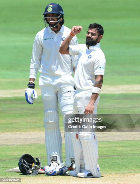 Virat Kohli of India celebrate 150 runs during day 3 of the 2nd Sunfoil Test match between South Africa and India at SuperSport Park on January 15,...