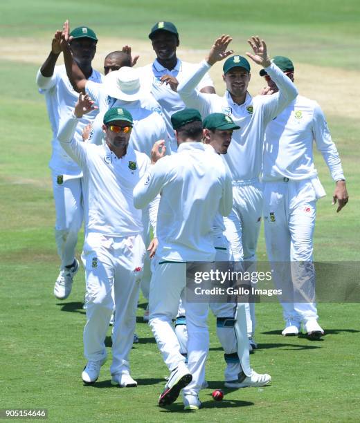 Proteas celebrate the wicket of Ravichandran Ashwin of India during day 3 of the 2nd Sunfoil Test match between South Africa and India at SuperSport...