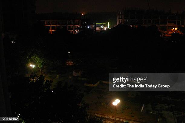 Night view of Janakpuri District Centre market, New Delhi, where Neha Kakkar and Kartik Sharma committed suicide by jumping from DDA Tower 1 and 2.
