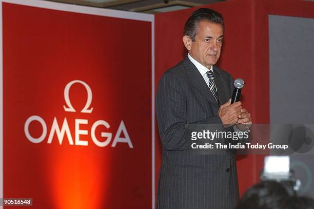 President, Omega, Stephen Urquhart announcing as the Swiss watch maker's new brand ambassador, at a press conference in New Delhi, 22 June 2006....
