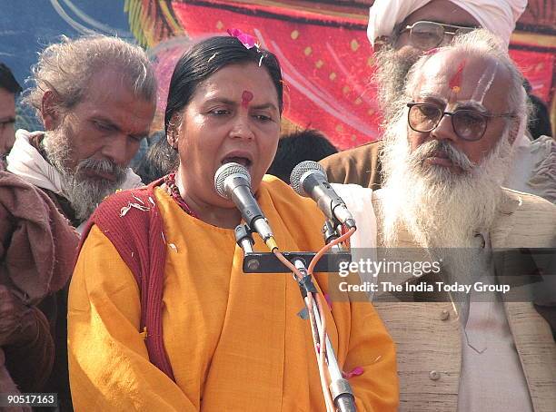 Uma Bharti, former Chief Minister and expelled Bharatiya Janata Party leader addressing the Rally in Ayodhya, India.