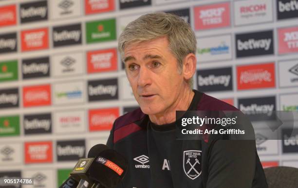 Alan Irvine of West Ham United during his Press Conference at Rush Green on January 15, 2018 in Romford, England.
