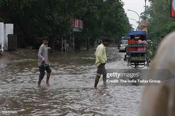 Water logging in Delhi University area due to pre Monsoon rain on June 27 New Delhi.