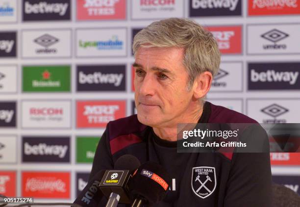 Alan Irvine of West Ham United during his Press Conference at Rush Green on January 15, 2018 in Romford, England.