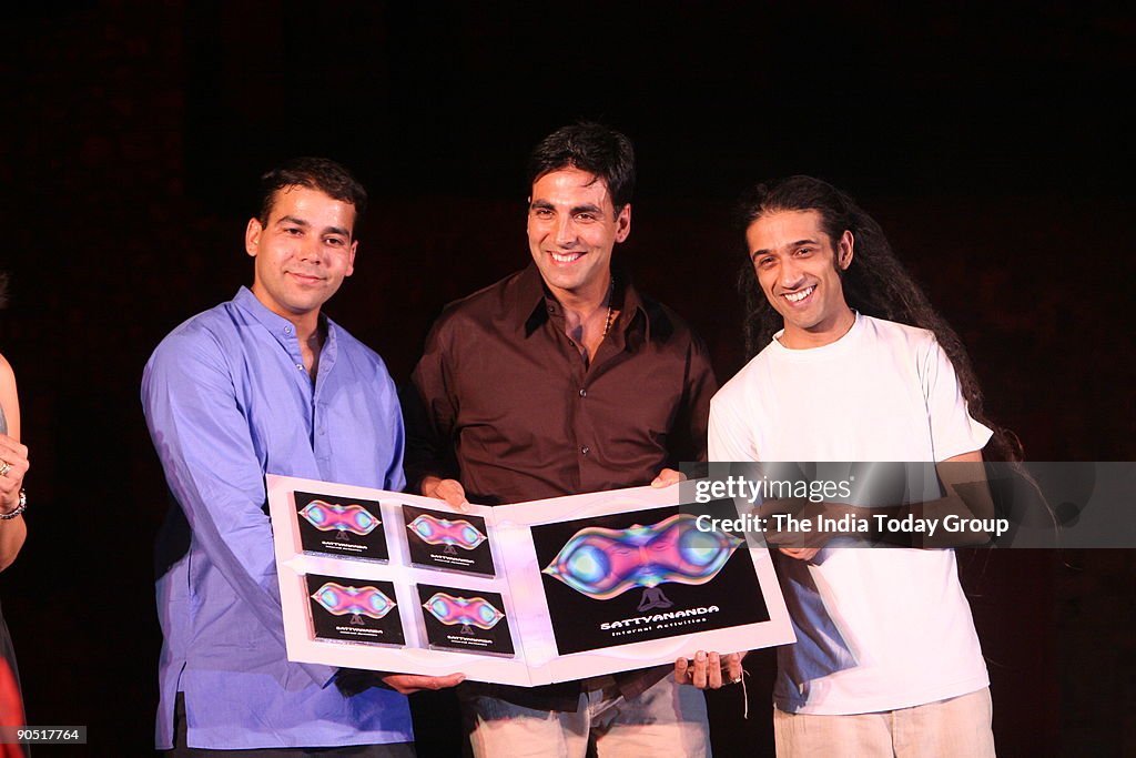 Ankoor Purie, actor Akshay Kumar and Nikhel Kumar Mahajan a.k.a. Sattyananda during the launch of Music Today's new label DadA Music with Mahajan's new album 'Internal Activities' at Purana Qila.