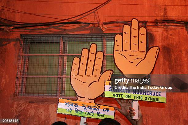 Congress symbol at Roadside cutouts in Kolkata, West Bengal, India