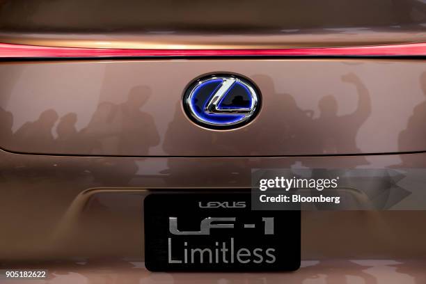 The rear of a Toyota Motor Corp. Lexus LF-1 Limitless crossover concept vehicle is seen during the 2018 North American International Auto Show in...