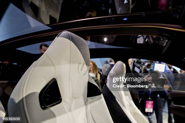 The interior of a Toyota Motor Corp. Lexus LF-1 Limitless crossover concept vehicle is seen during the 2018 North American International Auto Show in...