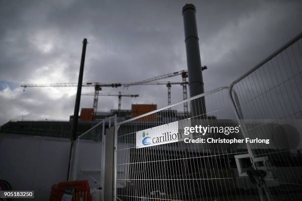 Carillion Company signage is seen outside the Midland Metropolitan Hospital, in Smethwick, which is being built by construction company Carillion on...