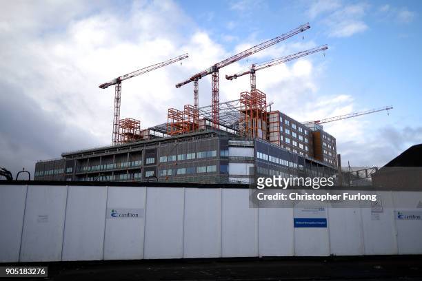 Carillion Company signage is seen outside the Midland Metropolitan Hospital, in Smethwick, which is being built by construction company Carillion on...