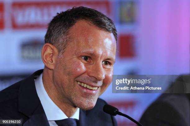 Ryan Giggs speaks at a press conference as he is announced as the new manager of Wales at Hensol Castle on January 15, 2018 in Cardiff, Wales.