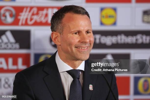 Ryan Giggs speaks at a press conference as he is announced as the new manager of Wales at Hensol Castle on January 15, 2018 in Cardiff, Wales.