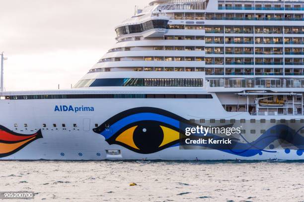 aida prima cruise ship in funchal harbor - madeira, portugal - aida diva stock pictures, royalty-free photos & images