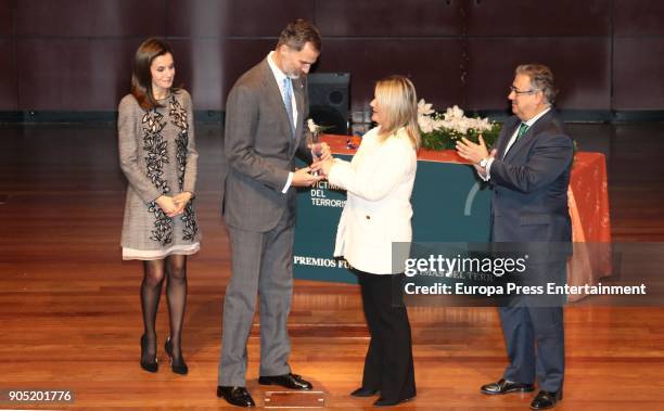 King Felipe of Spain, accompanied by Queen Letizia of Spain , Mari Mar Blanco and Juan Ignacio Zoido , receives Terrorism Victims Foundation Award at...