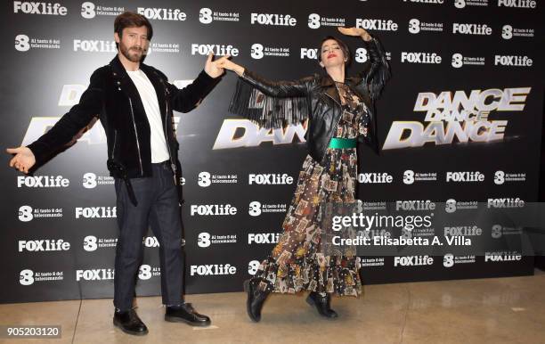 Nicolo De Devitiis and Andrea Delogu attend 'Dance Dance Dance' tv show photocall on January 15, 2018 in Rome, Italy.