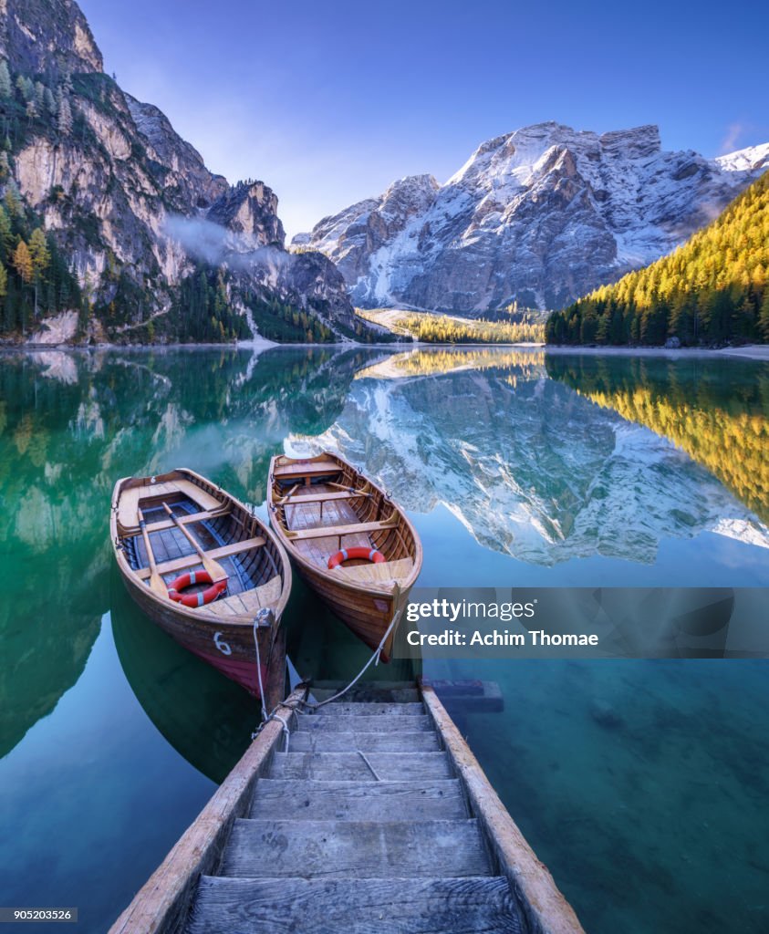 Braies Lake, Dolomite Alps, Italy, Europe