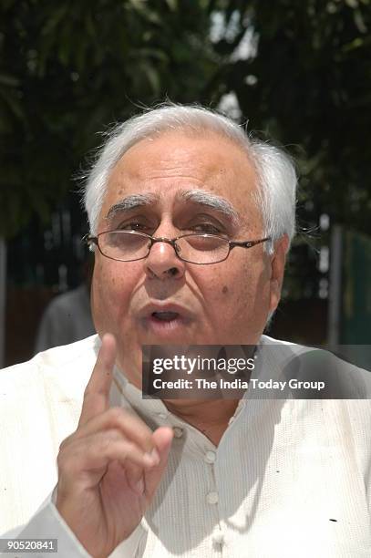 Kapil Sibal, Union Cabinet Minister of Science and Technology addressing the Media against the ongoing demolition and sealing of shops drive by the...