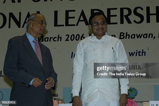 Hari Shankar Singhania with P Chidambaram, Union Cabinet Minister of finance at the function of Lakshmipat Singhania-IIM Lucknow National Leadership...