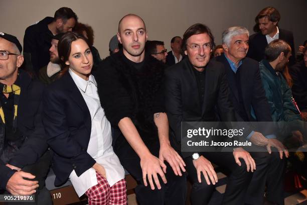 Delfina Fendi Deletrez, Nico Vascellari and Pietro Beccari attend the Fendi show during Milan Men's Fashion Week Fall/Winter 2018/19 on January 15,...