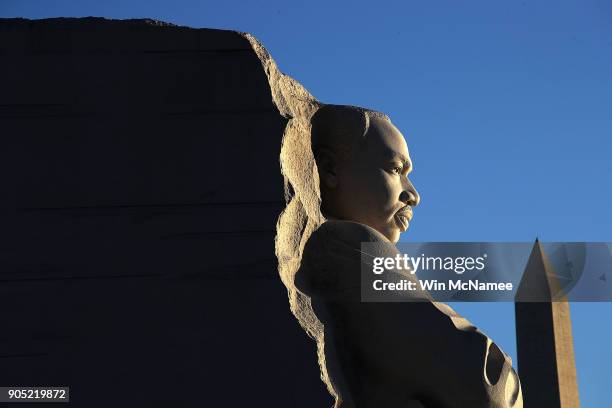 The Martin Luther King Jr. Memorial is shown in the early morning light on Martin Luther King Day January 15, 2018 in Washington DC. Martin Luther...