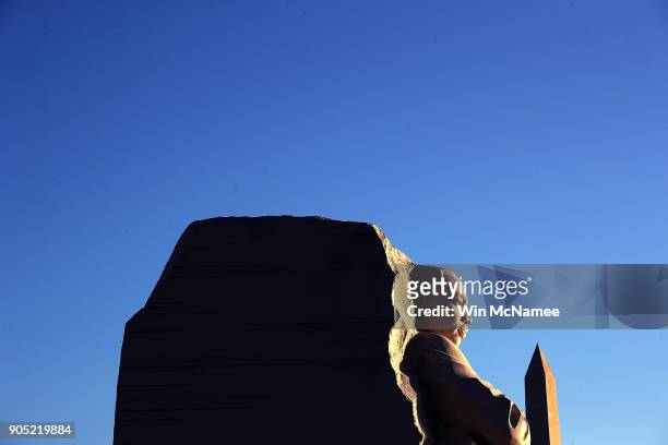 The Martin Luther King Jr. Memorial is shown in the early morning light on Martin Luther King Day January 15, 2018 in Washington DC. Martin Luther...