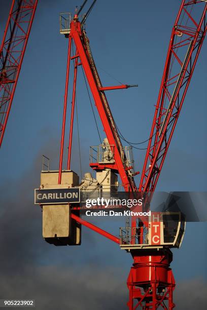 Cranes stand on a Carillion construction site near Temple on January 15, 2018 in London, England. The company has announced it is to go into...