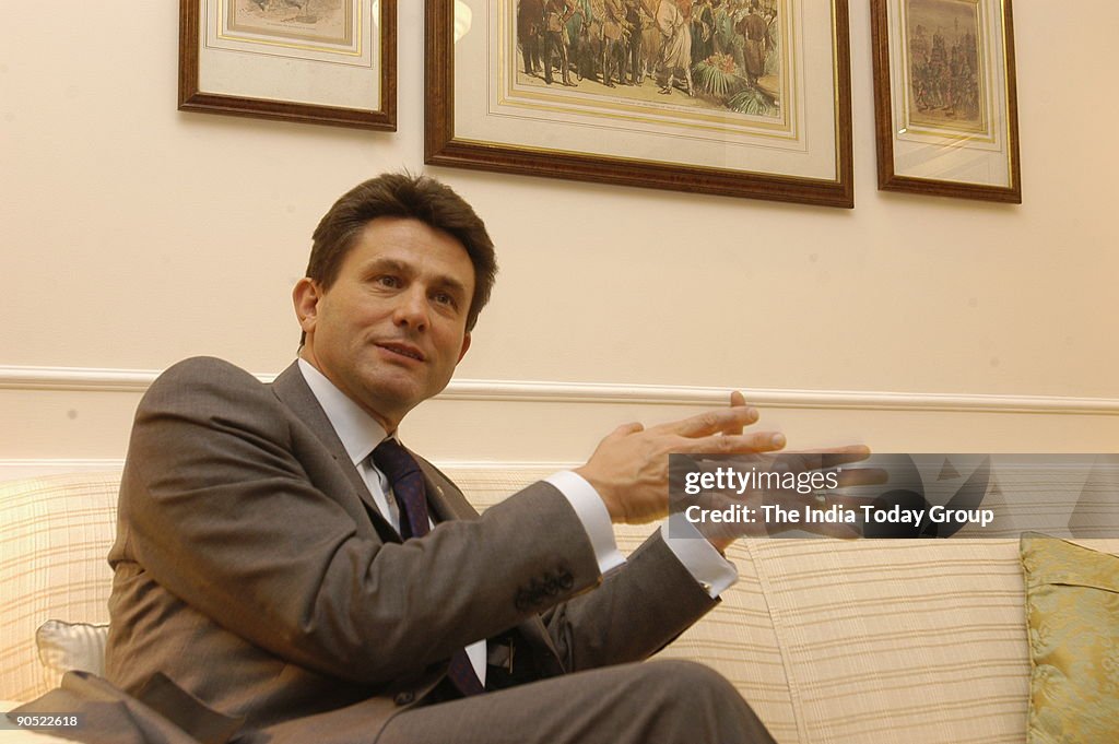 Henri De Castries, Chairman, Management Board and Chief Executive Officer, AXA and Chairman, AXA Financial, poses during an interview at Taj Palace Hotel, Delhi, India. Potrait, Sitting, Talking, Action