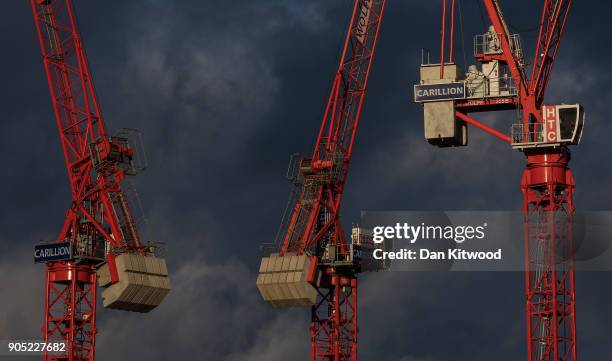 Cranes stand on a Carillion construction site near Temple on January 15, 2018 in London, England. The company has announced it is to go into...