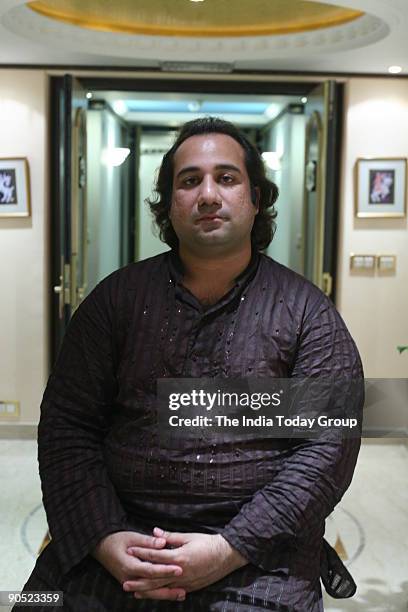 Rahat Fateh Ali Khan , sufi singer and nephew of Ustad Nusrat Fateh Ali Khan at Crowne Plaza hotel during a press meet of an NGO Khushi for the...