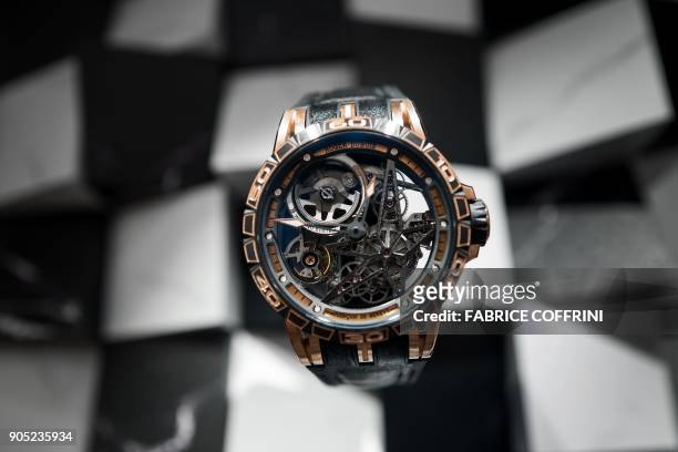 Watch by Swiss luxury watches and jewellery manufacturer Roger Dubuis is seen on the opening day of the 28th International Fine Watchmaking...