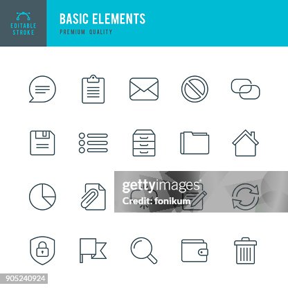 Basic Elements - set of thin line vector icons Basic Elements - set of thin line vector icons