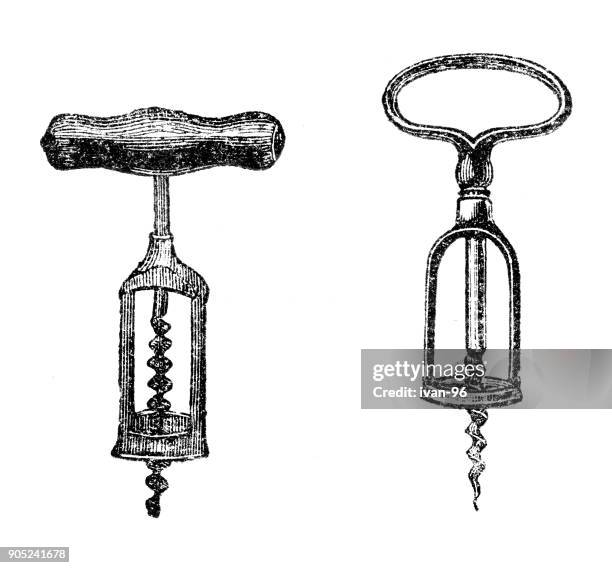 kitchen utensils: corkscrew - corkscrew stock illustrations