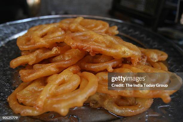 Jalebi of Old Famous Jalebi Wala shop at Chandni Chowk.