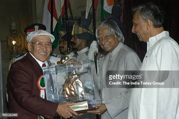 Nawang Gombu Receiving the Tenzing Norgay National Adventure Award from APJ Abdul Kalam, President of India at Sports and Adventure Awards-2005...
