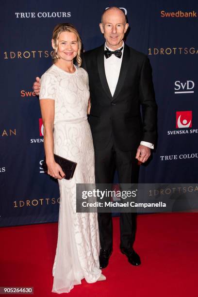 Ingemar Stenmark and wife Tarja Stenmark walk the red carpet when arriving at Idrottsgalan, the annual Swedish sports awards gala held at the...