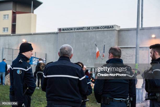 Blockade of the Corbas prison near Lyon, France, on January 15, 2018. Demonstrations took place all over France after the assault of guards in the...