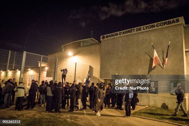 Blockade of the Corbas prison near Lyon, France, on January 15, 2018. Demonstrations took place all over France after the assault of guards in the...