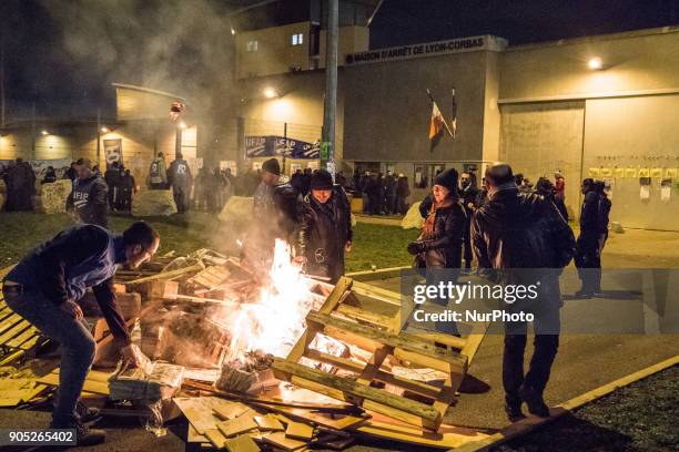 Blockade of the Corbas prison near Lyon, France, on January 15, 2018. Demonstrations took place all over France after the assault of guards in the...