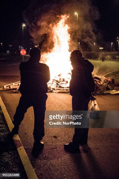 Blockade of the Corbas prison near Lyon, France, on January 15, 2018. Demonstrations took place all over France after the assault of guards in the...