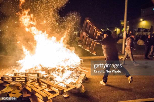 Blockade of the Corbas prison near Lyon, France, on January 15, 2018. Demonstrations took place all over France after the assault of guards in the...