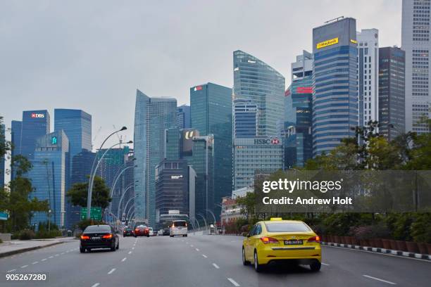 view from the esplanada drive of the skycrapers in downtown singapore. asia. - esplanada stock pictures, royalty-free photos & images