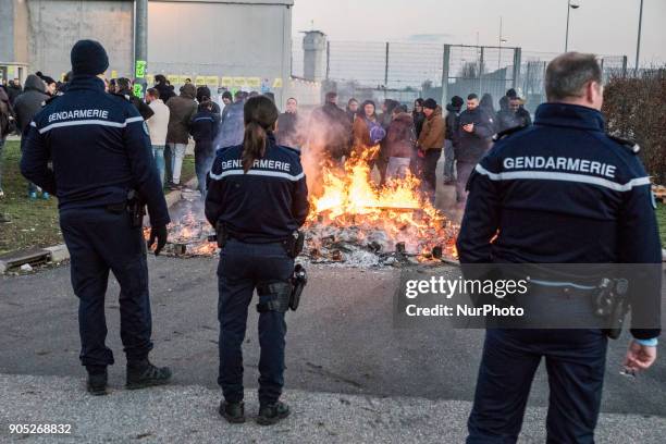 Blockade of the Corbas prison near Lyon, France, on January 15, 2018. Demonstrations took place all over France after the assault of guards in the...