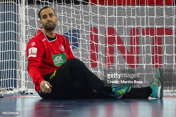 Silvio Heinevetter goalkeeper of Germany reacts during the Men's Handball European Championship Group C match between Slovenia and Germany at Arena...