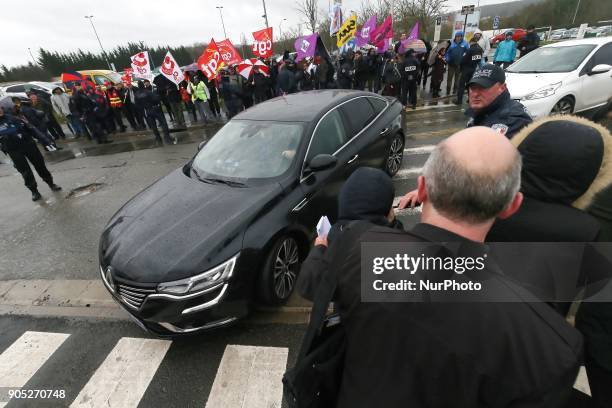 French Minister for Solidarity and Health Agnes Buzyn arrives at the Poissy Medical Center, near Paris, on January 15, 2018 for the laying of the...