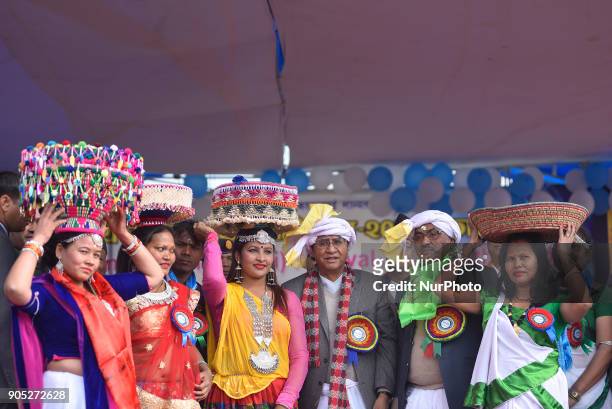 Prime Minister Sher Bhadur Deuba offering traditional rituals during Maghi festival celebrations or the New Year of the Tharu community at Kathmandu,...